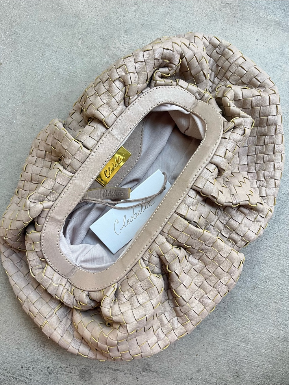 NWT Cleobella Gigi tan leather woven clutch - Picture 5 of 8